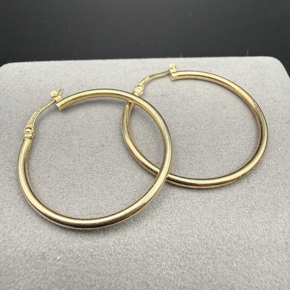 925 Sterling Silver Gold Plated Large Hoop Earrings Vintage JCM Classic 2.25g